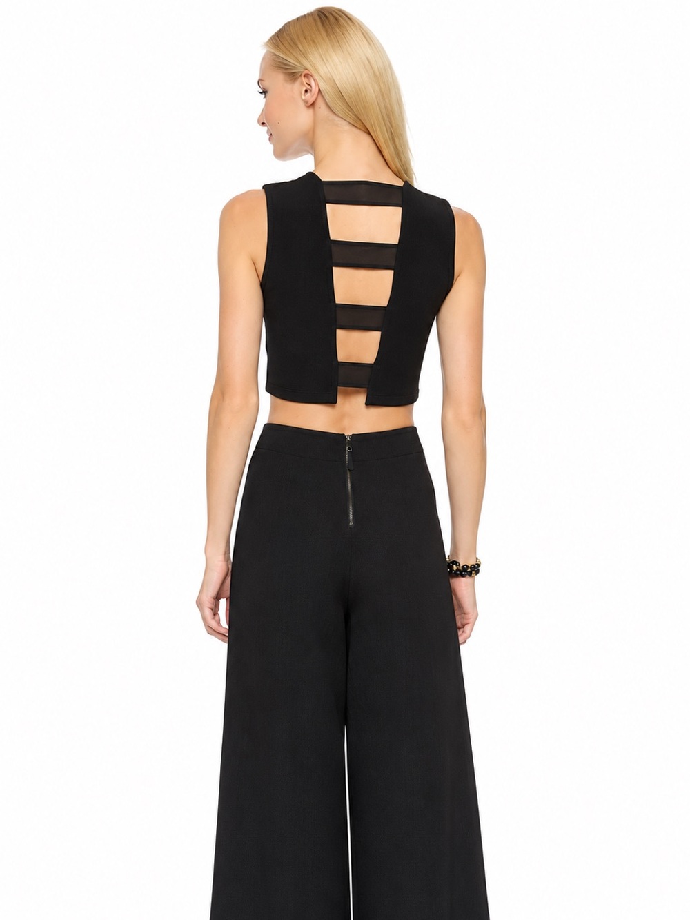 Alice + Olivia By Stacey Bendet Black Mesh Cutout Back Top Size Medium